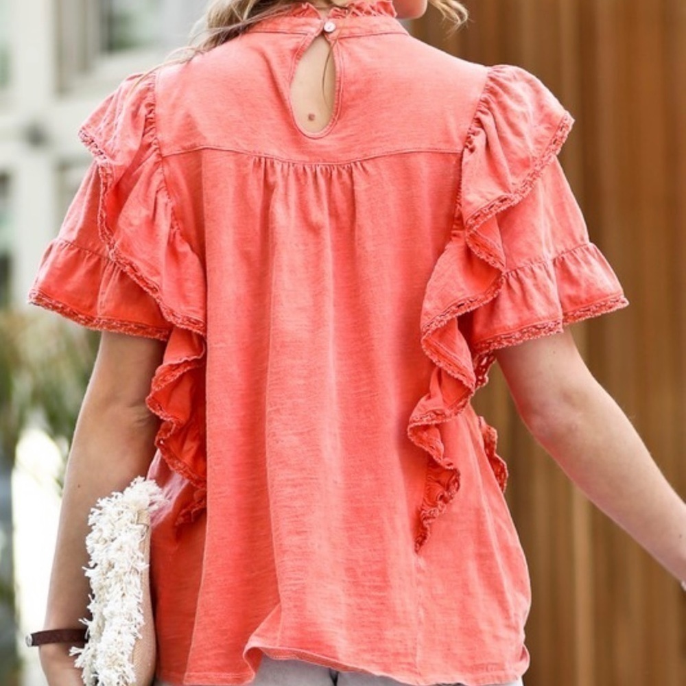 Vintage Denim Washed Ruffled Top - Picture 6 of 6